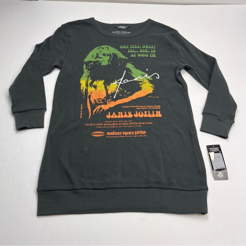 Janice Joplin Truce Girls Size 14 Large Black‎ Grey Gray Tunic Sweatshirt NEW